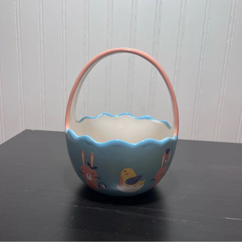 Blue and Pink Easter Bunny Basket - Seasonal Holiday Decor
